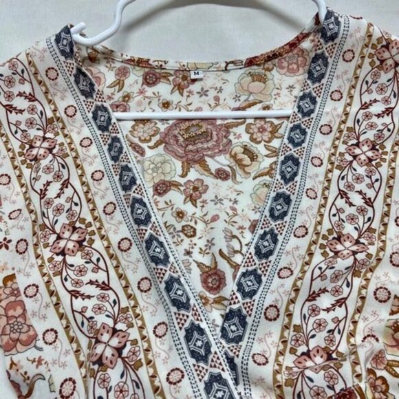 Tie Front Wrap Dress Women's Medium Multicolor Floral Rayon Blend Flowy GUC - Picture 13 of 13